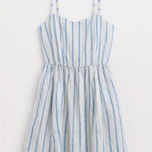 Arie Linen smocked back Blue and White Striped  Dress
